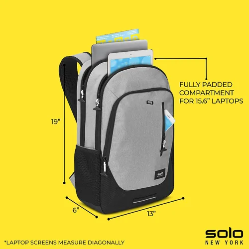 Vista 3 de Solo New York Mochila para laptop para mujeres y hombres, bolsa de mano para viajes y trabajo, bolsa ligera, bolsillos laterales de malla, correas
