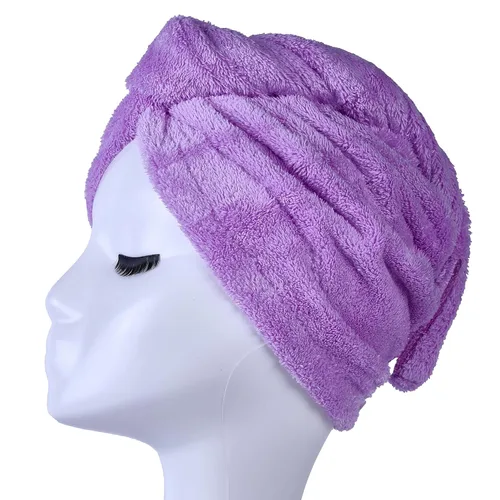 Vista 4 de YYXR Toalla de secado de pelo de microfibra ultra absorbente torsión turbante de pelo de secado Cap Envoltura para el cabello Púrpura
