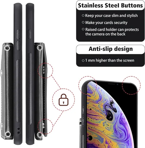 Vista 8 de Asuwish Funda para iPhone X 10 con protector de pantalla de vidrio templado y soporte para tarjeta de crédito con correa cruzada, accesorios