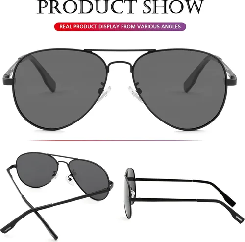 Vista 6 de PORADAY - Lentes de sol polarizados para hombres y mujeres con estilo aviador, armazón de metal, 100% protección UV400, 58 mm