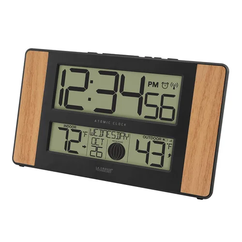 Vista 3 de La Crosse Technology 513 – 1417 Atomic reloj digital con temperatura exterior, acabado en roble