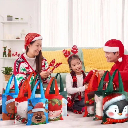 Vista 6 de Photect 32 Bolsas de Regalo de Navidad a Granel Reutilizables Bolsa de Golosinas de Animales Navideños con Asa Bolsas de Mano No Tejidas Muñeco