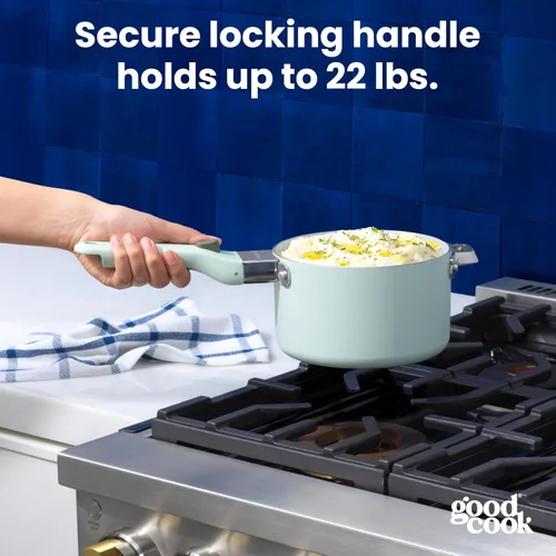 Vista 9 de GoodCook Sartén de cerámica con mango y tapa extraíbles, compatible con inducción, antiadherente y apta para horno, 3 cuartos de galón, verde salvia