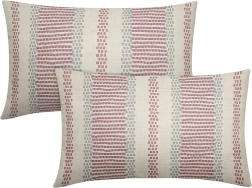 Vista 64 de Juego de 2 fundas de almohada negras y azules con rayas de puntos grises, decorativas para exteriores, estilo boho rústico, para sofá, cama, cojín