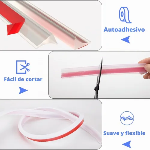 Vista 3 de Barrera de umbral de ducha de 39 pulgadas, sello inferior de puerta de ducha de silicona para tapón de agua, borde flexible para protector