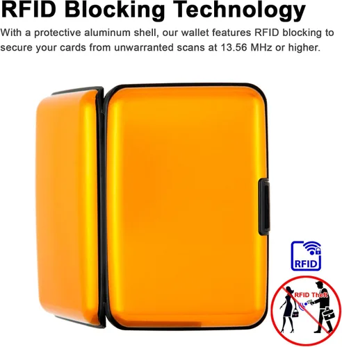 Vista 20 de Soporte para tarjetas de crédito, cartera metálica con bloqueo RFID para tarjetas de identificación para mujeres y hombres, funda rígida de aluminio