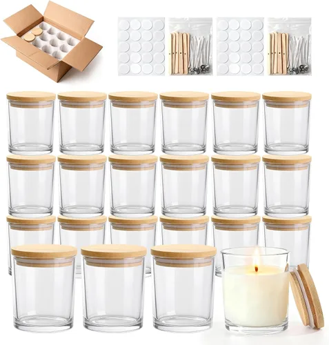 Vista 14 de Tarros de vela de vidrio de 4 onzas, paquete de 12 tarros pequeños para hacer velas, tarros vacíos de vidrio grueso de boca ancha con tapas de bambú