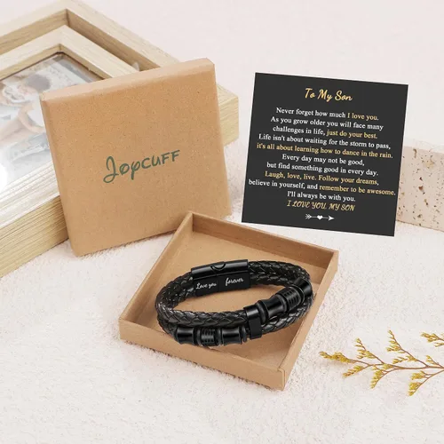 Vista 6 de Cierre de acero inoxidable trenzado para hombres, papá, marido, novio, hijo, hermano, hermano, grabado con Love You Forever, joyería para el día