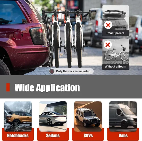 Vista 4 de Soporte de montaje para maletero de 3 bicicletas, soporte plegable para bicicleta, capacidad de carga máxima de 44 libras para la mayoría