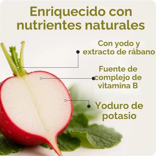 Vista 5 de Rabano Yodado de El Salvador Yodo + B1, B6 y B12 8 onzas líquidas 1 paquete Líquido de rábano ionizado con yodo y vitaminas B para energía