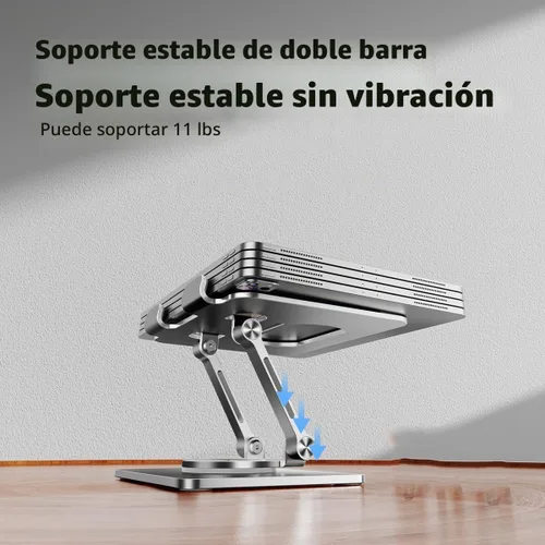 Vista 8 de Soporte para iPad, soporte para tableta con base giratoria gruesa de 360°, soporte de aluminio ajustable de doble varilla para todas las superficies