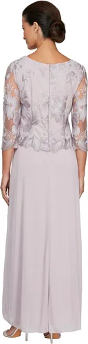 Vista 2 de Alex Evenings Vestido de una pieza con cuerpo de encaje elástico de mangas 3/4 para mujer Bordado de orquídea ahumada