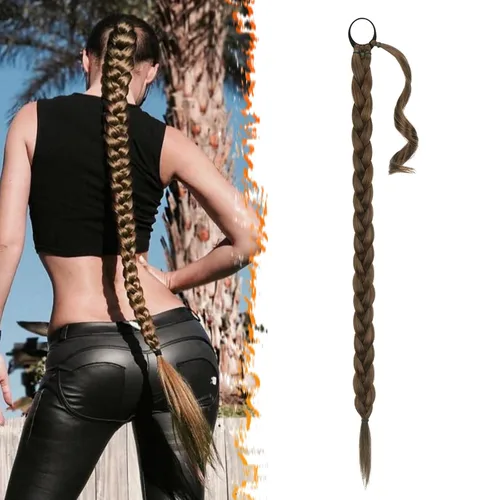 Vista 37 de Barsdar Extensión de 26 Pulgadas de Cola de Caballo Trenzada Larga con Banda Elástica - Extensiones de Cabello en Cola de Caballo Recta y Elegante