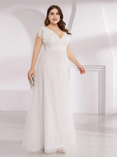 Vista 4 de Ever-Pretty Plus Women's Double V-Neck Floral Lace Plus Size Evening Dress 00857