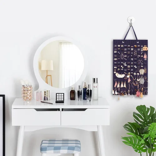Vista 6 de Organizador de aretes colgantes, soporte para aretes de pared Resovo con 2 ganchos, capacidad para hasta 300 pares, diseño compacto, material suave