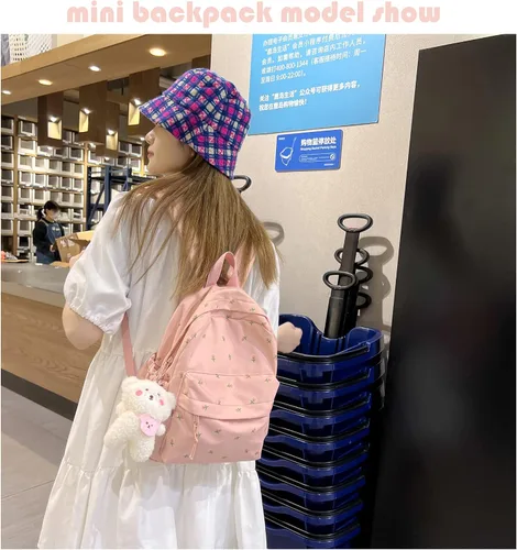 Vista 3 de Mochila escolar de flores pequeñas para adolescentes y niñas, mochila floral kawaii para niñas, mujeres, estudiantes, estética, bonita mini bolsa