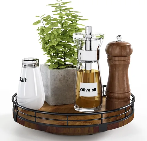 Vista 53 de Marble Lazy Susan - Tocadiscos para mesa, bandeja redonda de mármol de grano de madera antigua de 10 pulgadas para mesa de comedor, encimera de Negro