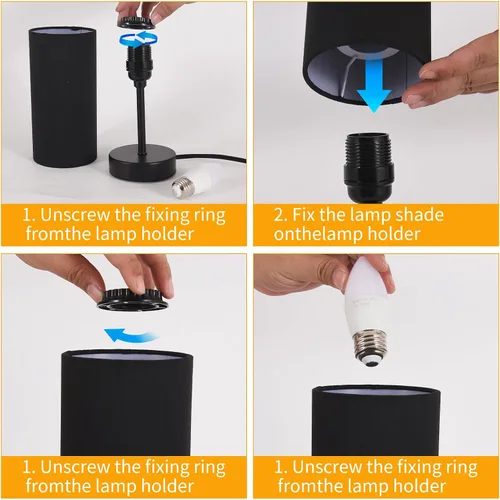Vista 6 de RISLG Juego de 2 lámparas de mesa para recámara, lámparas de noche para mesita de noche con interruptor de cable, lámparas de escritorio
