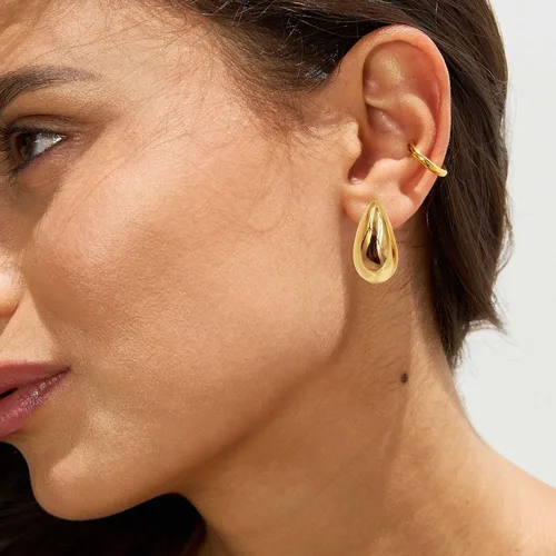 Vista 67 de Aretes de aro gruesos de oro para mujer, chapados en oro de 14 quilates, aretes de aro triple, hipoalergénicos, a la moda, aretes de aro gruesos