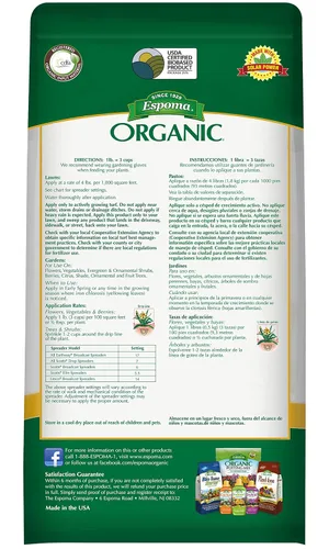 Vista 3 de Espoma Fertilizante orgánico de tono hierro 3-0-3 y alimento vegetal orgánico para ayudar a corregir la deficiencia de hierro (clorosis). Bolsa de 5
