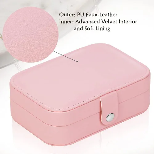 Vista 5 de XMJXBOX Joyero organizador de joyas de viaje de piel sintética para viajes caja de joyería pequeña de 2 capas para soporte de joyas para anillos