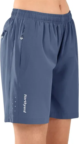 Vista 26 de NORTHYARD Pantalones cortos deportivos de senderismo para mujer, de secado rápido, ligeros, para gimnasio, entrenamiento, con 3 bolsillos