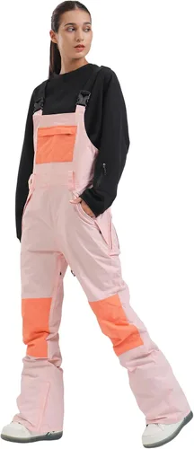 Vista 14 de GSOU SNOW Women Snow Bibs Ski Snowboard Pants Waterproof Beige y blanco