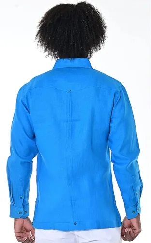 Vista 4 de bohio Elegante guayabera 100% lino para hombre con hermoso diseño bordado (MLG1415)