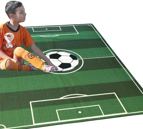 Vista 6 de Mybecca Alfombra para niños de 4 pies 11 pulgadas x 6 pies 10 pulgadas (59 x 82 pulgadas), con respaldo de gel antideslizante, campo de fútbol