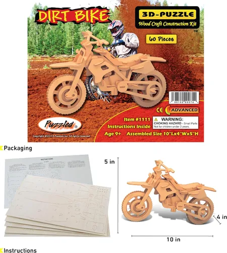 Vista 2 de Puzzled Dirt Bike - Rompecabezas de madera 3D para niños, kit