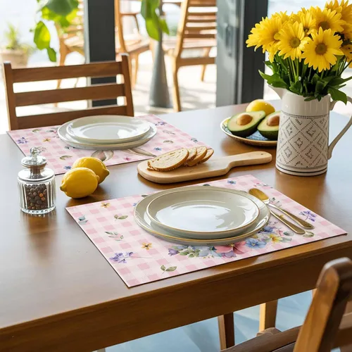 Vista 3 de Juego de 4 manteles individuales de Pascua con diseño de conejo, tela de arpillera tejida lavable para mesa de comedor cuadrada, rectangular