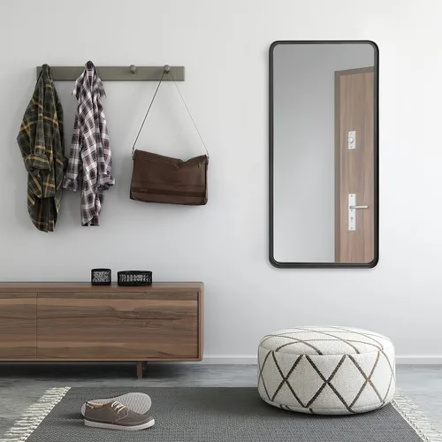 Vista 2 de Kate and Laurel Armenta - Espejo rectangular moderno con marco de metal, 20 x 42, gris carbón oscuro, acento industrial funcional para pared