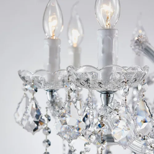 Vista 3 de Candelabro moderno de cristal – Candelabros cromados de lujo María Teresa para comedor, isla de cocina, sala de estar, dormitorio, 10 luces Cromo