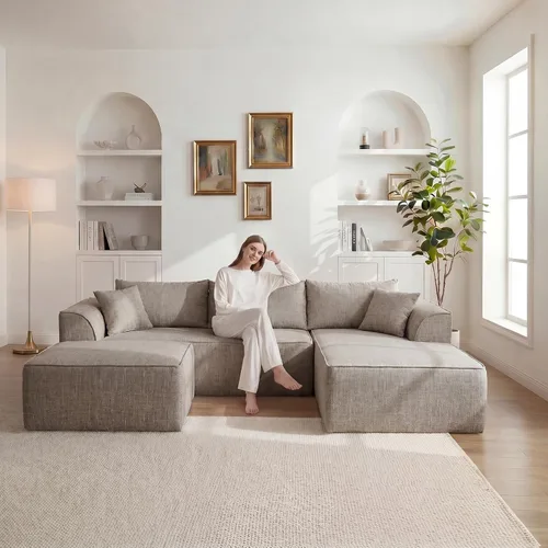 Vista 8 de Vesgantti 106" Boneless Couch with Chaise, U Shaped Deep Seat Comfy Cloud Modular Sofa Chenille Memory Foam Sectional Couches for Living Room