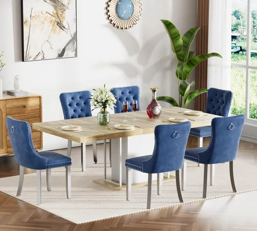 Vista 60 de Juego de mesa de comedor extensible de 5 piezas, juego de mesa de comedor extensible de estilo granja para 4, mesa de cocina expandible de madera