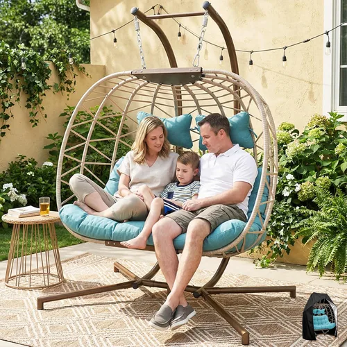 Vista 13 de BULEXYARD Silla columpio doble con soporte, asiento de gran tamaño para 2