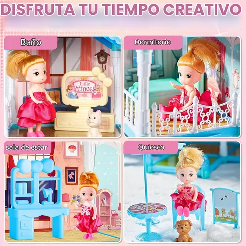 Vista 3 de Casa de Muñecas OCTERIC para Niñas, Casa de Muñecas de 13 Habitaciones con 2 Muñecas, Luces, Figuras, Cachorros, Muebles, Accesorios, Juguetes