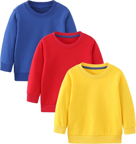 Vista 8 de GFQLONG Paquete de 2 sudaderas de algodón con cuello redondo para niños pequeños, camisetas de manga larga para bebé Negro+Gris