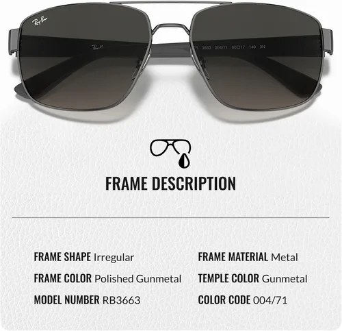 Vista 3 de Ray-Ban RB3663 Square-Round Shaped Sunglasses for Men & Women with Official RAYBAN Eyewear Kit