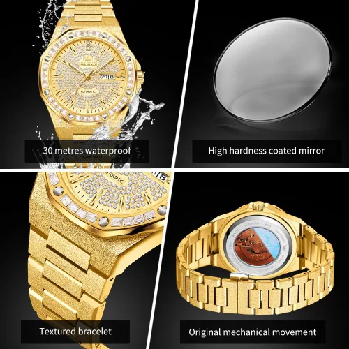 Vista 6 de OLEVS Relojes automáticos para hombre, cuerda automática, mecánico, de negocios, vestido de lujo, acero inoxidable, impermeable, luminoso, reloj