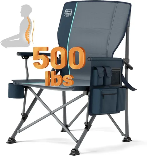 Vista 15 de TIMBER RIDGE Silla de campamento de aluminio de gran tamaño con soporte lumbar de hasta 500 libras, silla plegable de respaldo alto resistente
