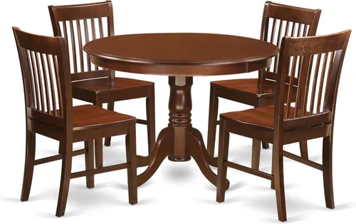 Vista 12 de East West Furniture HLNO3-BCH-W Juego de mesa y sillas de cocina de 3 piezas contiene una mesa de comedor redonda con pedestal y 2 sillas