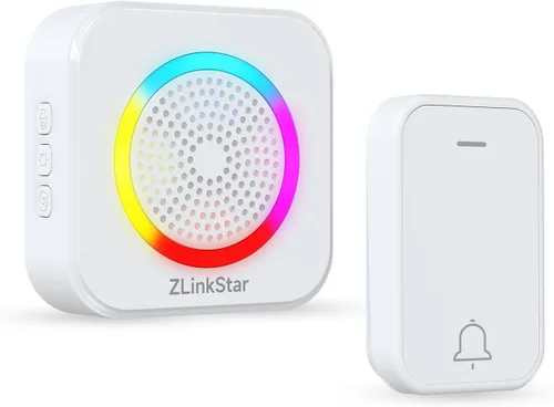 Vista 12 de Kit de timbre inalámbrico, timbre autoalimentado sin batería, rango de 600 pies, 63 campanas seleccionables, volumen ajustable con luz RGB, timbre