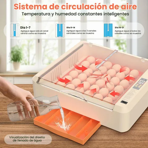 Vista 4 de Incubadora de huevos 36-60 con giro automático de huevos y control de humedad, incubadora de huevos de pollo ajustable con pantalla digital