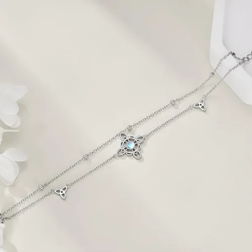 Vista 4 de VONALA Pulsera ajustable de plata de ley, diseño de nudo de bruja, doble círculo, libélula, mariposa, pulsera ajustable para verano, playa, cadena