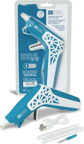 Vista 8 de Mini pistola de pegamento caliente inalámbrica Boquilla de precisión antigoteo con luz de guía LED USB-C recargable azul/blanco