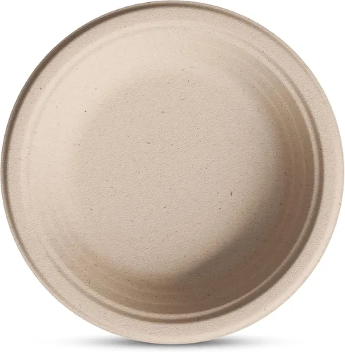 Vista 8 de Platos de Papel Hondos, Platos de Cena Desechables Resistentes [Paquete de 125] Platos de 9 Pulgadas - 100% Compostables Ecológicos, Bagazo de Caña