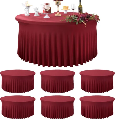 Vista 35 de Paquete de 6 manteles redondos de elastano azul bebé para mesa de 60 pulgadas, manteles elásticos de 120 pulgadas ajustables de 5 pies, manteles