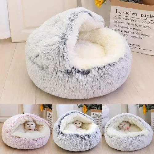 Vista 2 de Cama de Capullo Acogedora para Mascotas, Cama de Rincón Acogedora para Perros, Cama de Peluche de Invierno para Mascotas, Cama de Capullo Acogedora