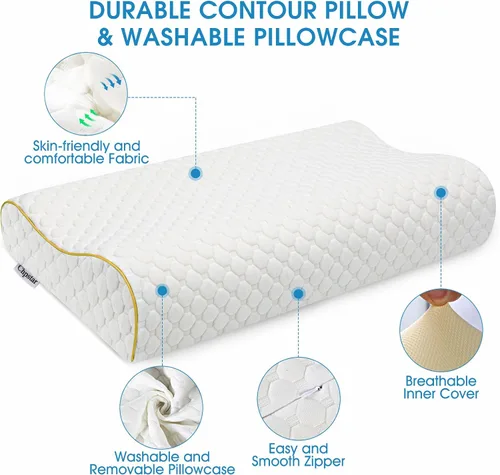 Vista 5 de Almohadas de espuma viscoelástica, almohada cervical para dormir lateral, almohada de contorno de cama para dormir, almohada ortopédica ergonómica